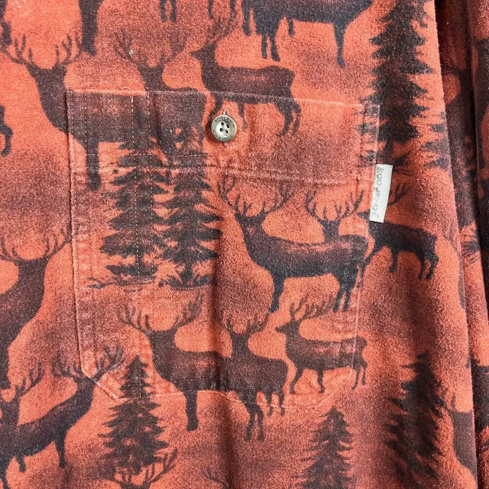 Woolrich Shirt Mens 2XLT Brown Deer Print Button Up Long Sleeves Casual Outdoors